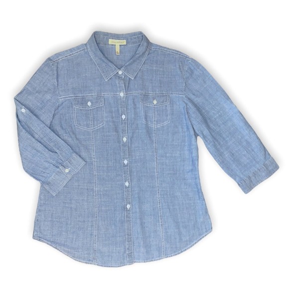 Hester and Orchard Chambray Women’s  XL Button Up Shirt  3/4 Sleeve - Picture 1 of 3
